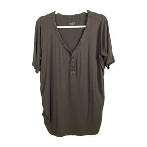 Isabel Maternity Olive Green Rib Knit Elbow Sleeve V-Neck Henley Top Women's XXL